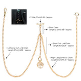 Pocket Watch Double Albert Chain T Bar Watch Chain 3 Hook Antique Fob Curb Link Chain