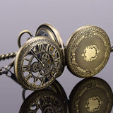 Pocket Watch Skeleton Mechanical Double Case Hand-Wind Gold Roman Numerals Antique Mens