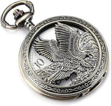 Eagle Design Pocket Watch Chain Quartz Movement Arabic Numerals Half Hunter