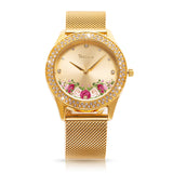 Women's Wrist Watch Crystal Mesh Stainless Steel Strap Ladies Quartz Diamond Classic Fashion Romatic Flower Gold Wrist Watches