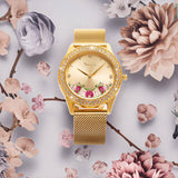 Women's Wrist Watch Crystal Mesh Stainless Steel Strap Ladies Quartz Diamond Classic Fashion Romatic Flower Gold Wrist Watches