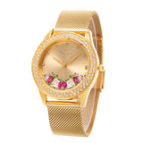 Women's Wrist Watch Crystal Mesh Stainless Steel Strap Ladies Quartz Diamond Classic Fashion Romatic Flower Gold Wrist Watches