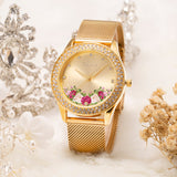 Women's Wrist Watch Crystal Mesh Stainless Steel Strap Ladies Quartz Diamond Classic Fashion Romatic Flower Gold Wrist Watches