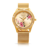 Women's Wrist Watch Crystal Mesh Stainless Steel Strap Ladies Quartz Diamond Classic Fashion Romatic Flower Gold Wrist Watches