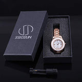 SIBOSUN Lady Women Wrist Watch Silver Stainless Steel Crystal Quartz Dress Bling Bracelet