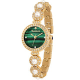 SIBOSUN Womens Watch Bracelet Watches Pearl Dress Watch Luxry Crystal Green Dial Gold Watches for Women Quartz Analog Waterproof Ladies Wrist Watch Elegant Watch for Women Stainless Steel