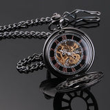 Skeleton Pocket Watch Special 12 Little Window Case Design Men Black Mechanical with Chain Box