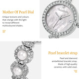 SIBOSUN Womens Watch Bracelet Watches Pearl Dress Watch Luxry Crystal Green Dial Gold Watches for Women Quartz Analog Waterproof Ladies Wrist Watch Elegant Watch for Women Stainless Steel