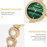 SIBOSUN Womens Watch Bracelet Watches Pearl Dress Watch Luxry Crystal Green Dial Gold Watches for Women Quartz Analog Waterproof Ladies Wrist Watch Elegant Watch for Women Stainless Steel