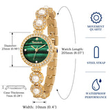 SIBOSUN Womens Watch Bracelet Watches Pearl Dress Watch Luxry Crystal Green Dial Gold Watches for Women Quartz Analog Waterproof Ladies Wrist Watch Elegant Watch for Women Stainless Steel