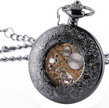 Skeleton Pocket Watch Special 12 Little Window Case Design Men Black Mechanical with Chain Box