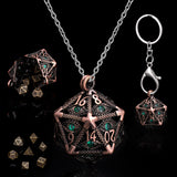 SIBOSUN Mini Metal Dice Set Hollow D20 Necklace Dice Case Metal Dice Set Keychain 7PCS Dice Set