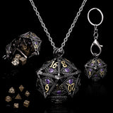 SIBOSUN Mini Metal Dice Set Hollow D20 Necklace Dice Case Metal Dice Set Keychain 7PCS Dice Set