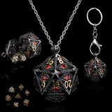 SIBOSUN Mini Metal Dice Set Hollow D20 Necklace Dice Case Metal Dice Set Keychain 7PCS Dice Set