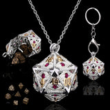 SIBOSUN Mini Metal Dice Set Hollow D20 Necklace Dice Case Metal Dice Set Keychain 7PCS Dice Set