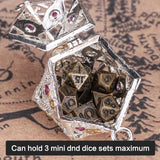 SIBOSUN Mini Metal Dice Set Hollow D20 Necklace Dice Case Metal Dice Set Keychain 7PCS Dice Set