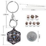 SIBOSUN Mini Metal Dice Set Hollow D20 Necklace Dice Case Metal Dice Set Keychain 7PCS Dice Set