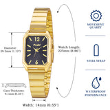 oyeaho Square Lady Women Wrist Watch Quartz Stainless Steel Crystal Dress Fashion Watches Gold and Black