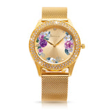 Women's Wrist Watch Crystal Mesh Stainless Steel Strap Ladies Quartz Diamond Classic Fashion Romatic Flower Gold Wrist Watches